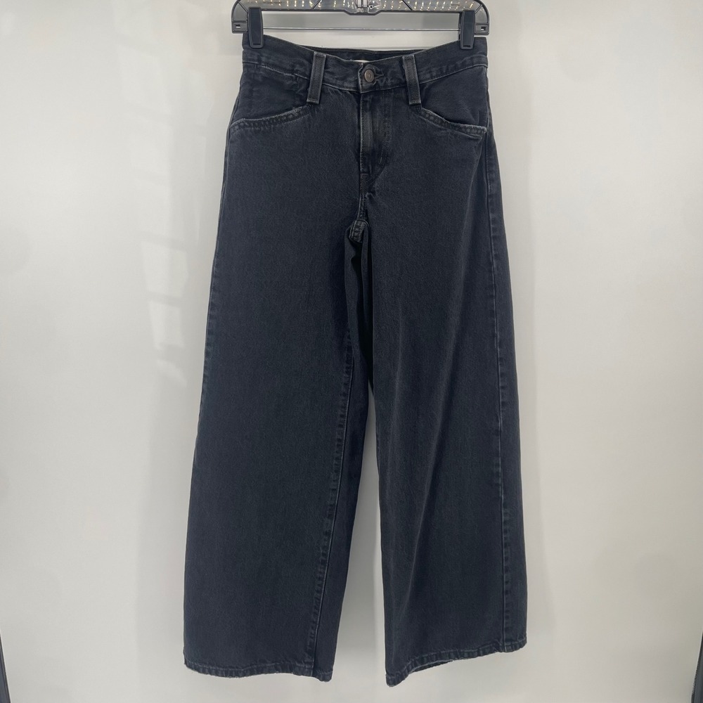Levis 94 Baggy Wide Leg Jeans Womens‎ 24 Black High Waisted Denim